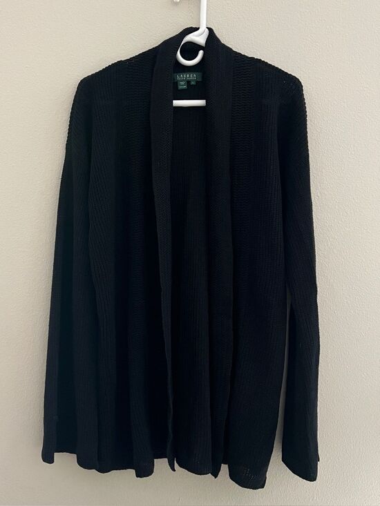 Sweaters - Lauren Ralph Lauren 100% linen black cardigan women’s size L